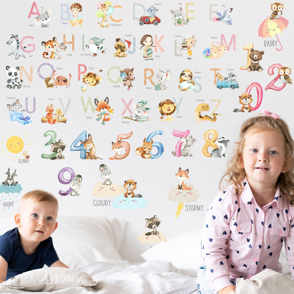 DIY sticker abc Wall Stickers cute Cartoon Animal Letters Preschool ...