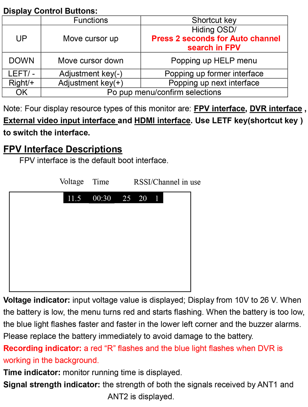 Hawkeye Little Pilot Captain X FPV Monitor with DVR 5.8G 60CH 10.2 inch ...