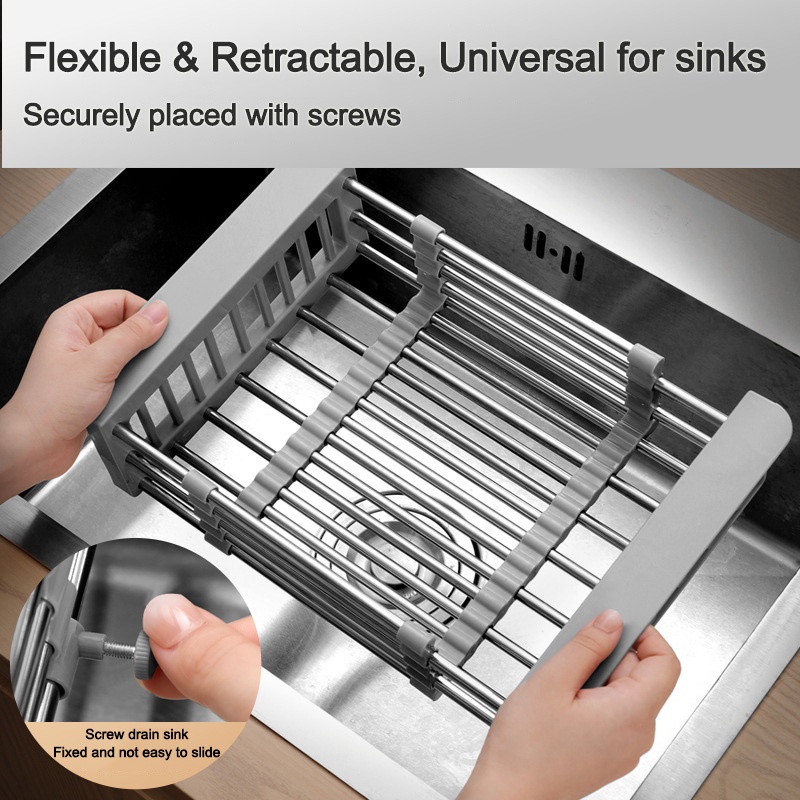 Stainless Steel Kitchen Sink Rack Extendable Dish Drainer Dish Drying ...