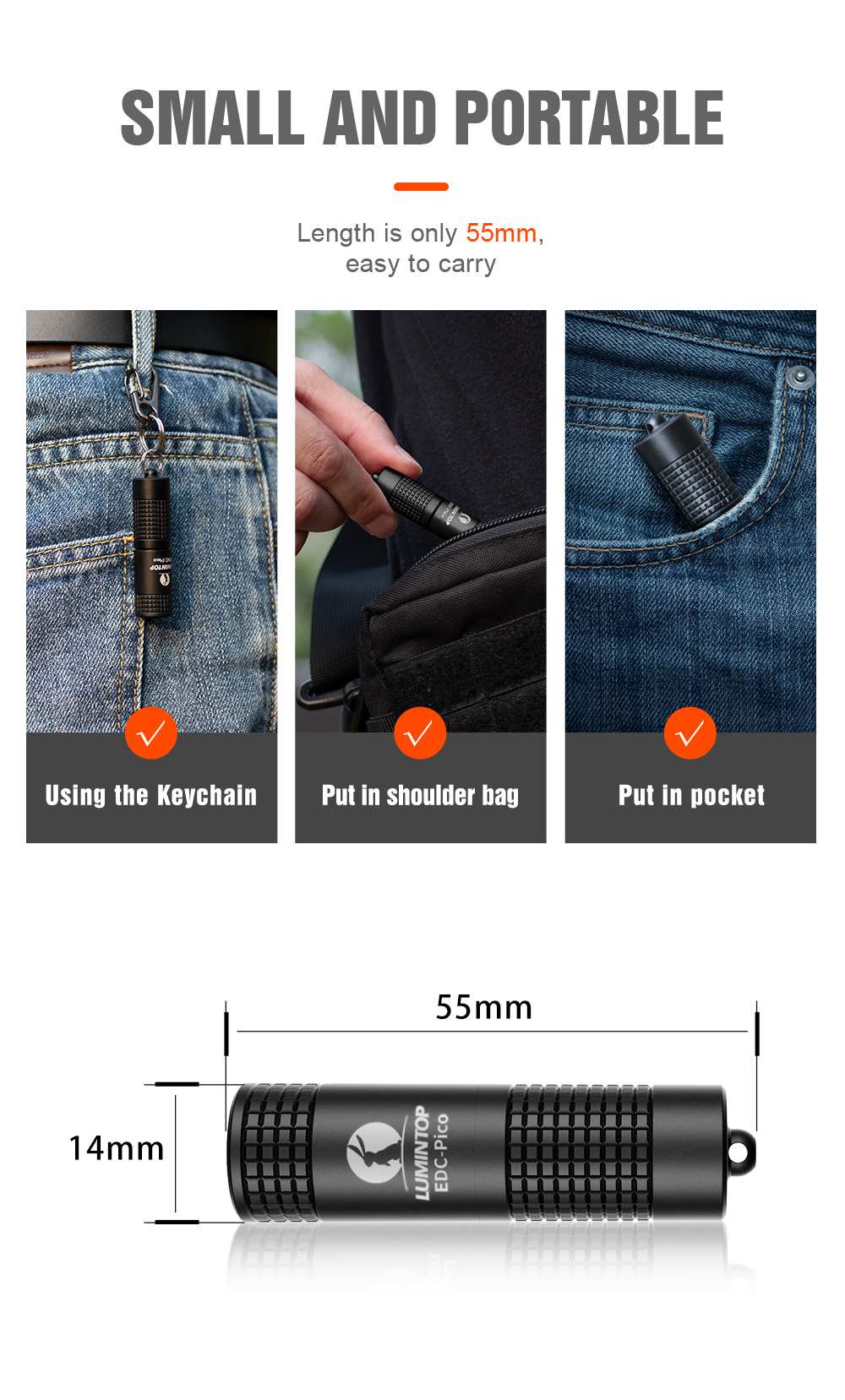 Lumintop 10280 mini flashlight EDC Pico pocket flashlight 130 lumens 40 ...