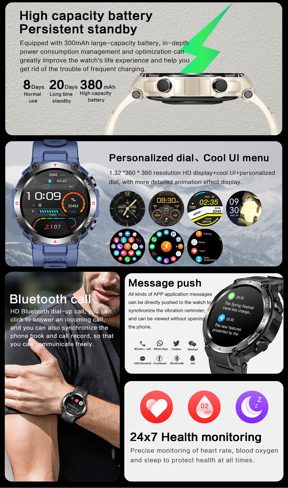 Gloryfit Tetra R2 Smart Watch Men'S Bluetooth Call Touch Screen