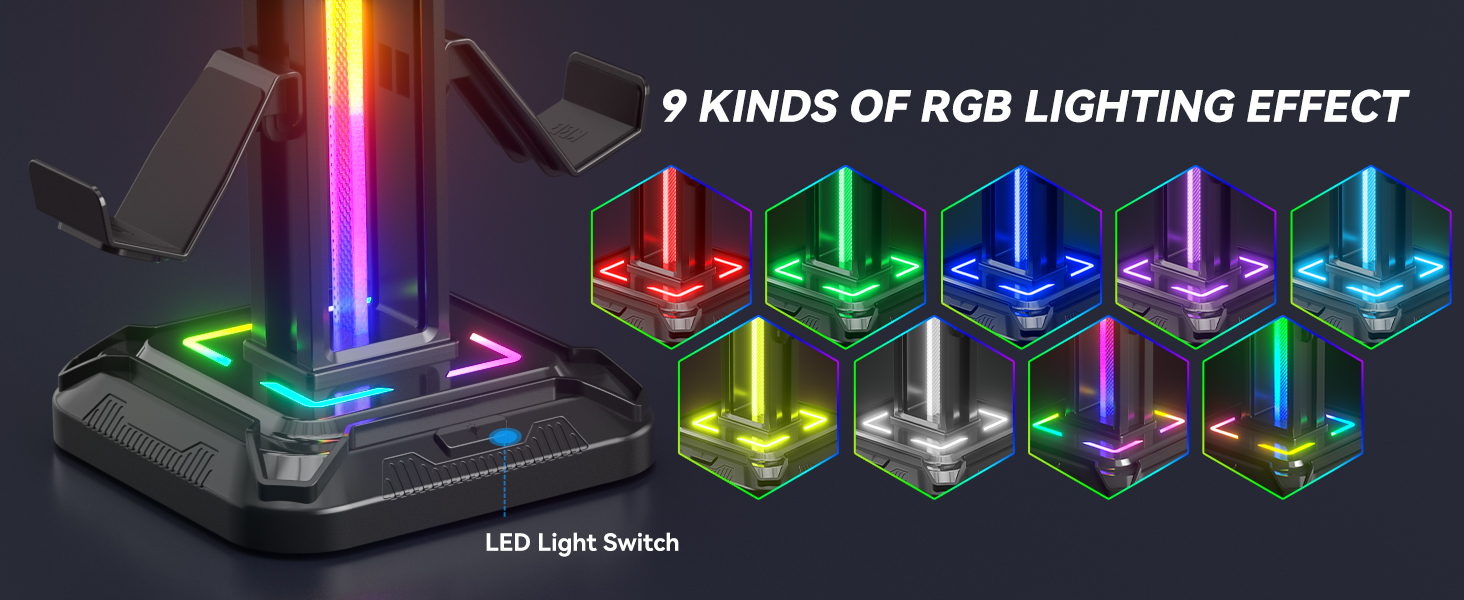 RGB Headset Stand 9 Light Modes Controller Holder for Desk Detachable ...