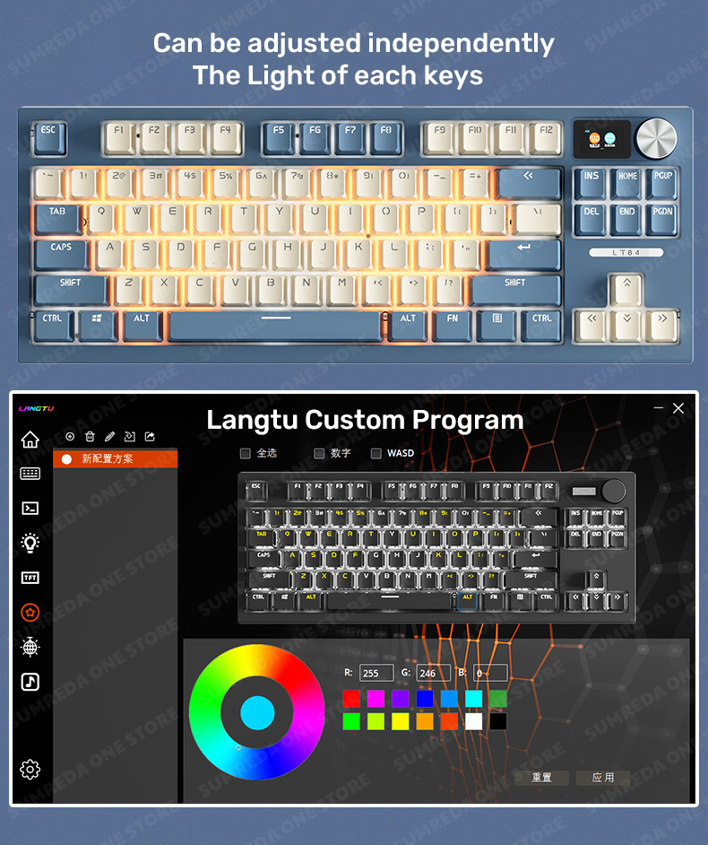 Langtu LT84 3 MODES Mechanical Keyboard 84 Keys Full Non-impact RGB ...