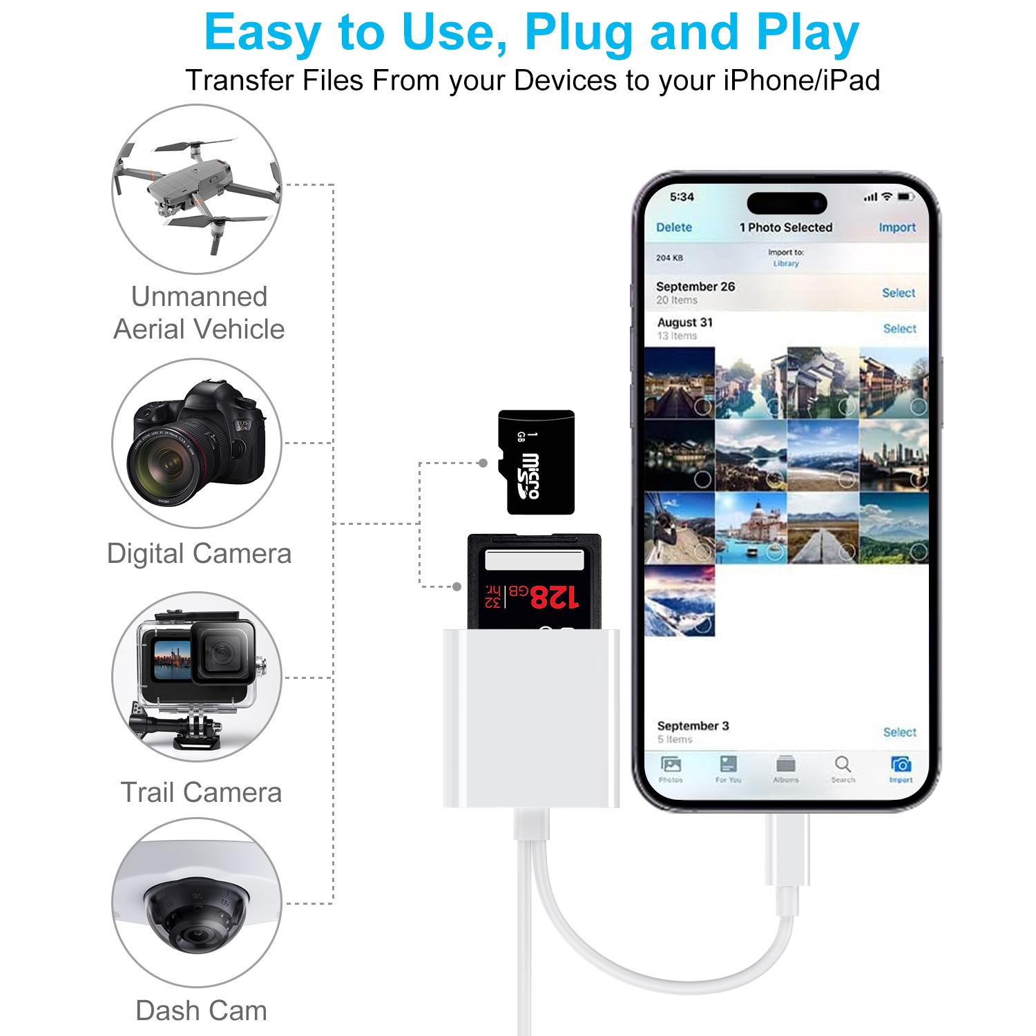 SD Card Reader for iPhone iPad Dual Lighting Connector Memory TF Card ...