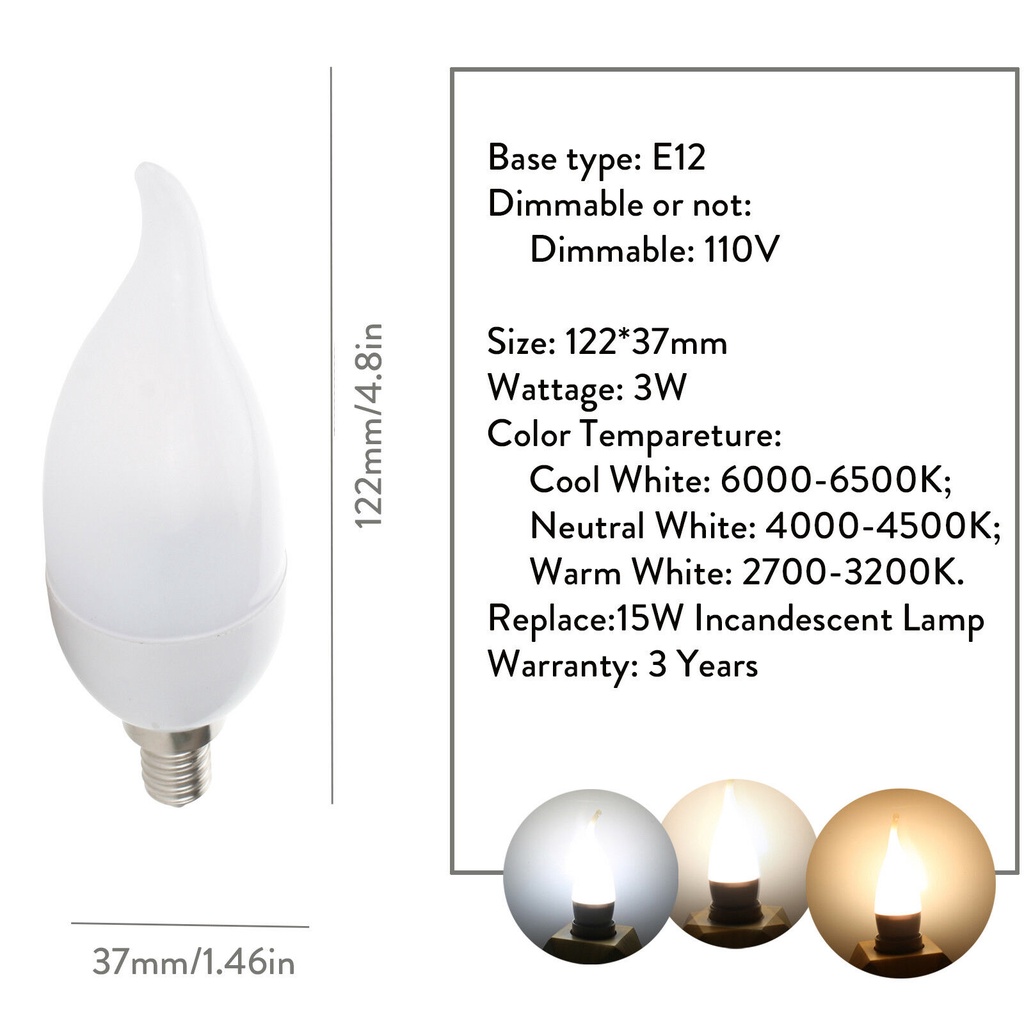 LED Flame Chandelier Bulb E12 E14 B22 E27 B15 3W 85-265V Candle 2835 ...