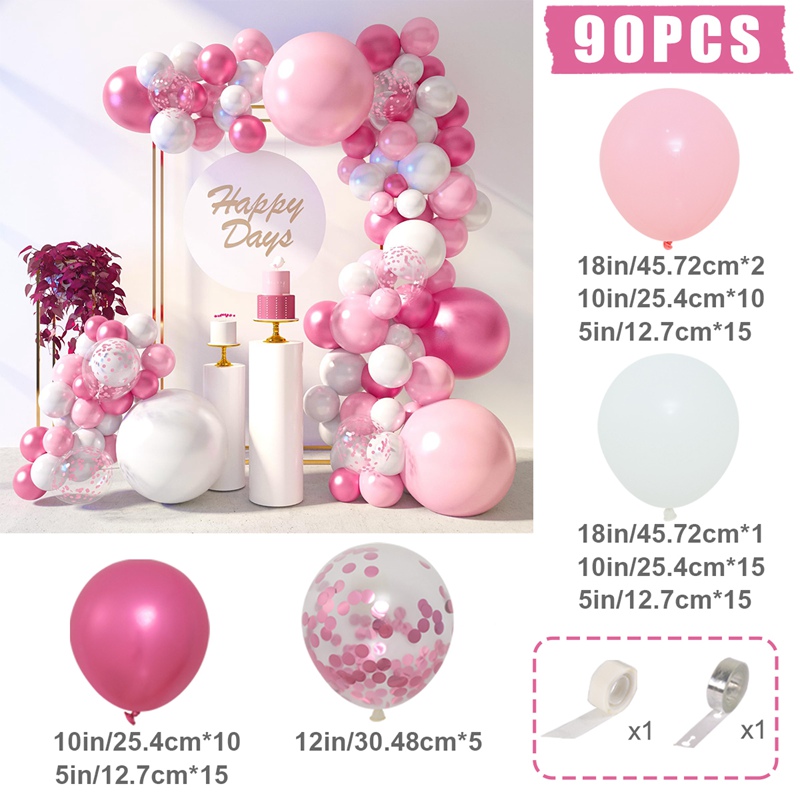 thumbnail image 2 of Pink Balloons Set, 63Pcs Hot Pink Latex Balloons 2 of 11