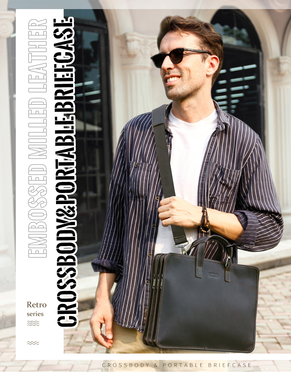 Trebbio | Men's briefcase in vintage leather color black – Il Bisonte
