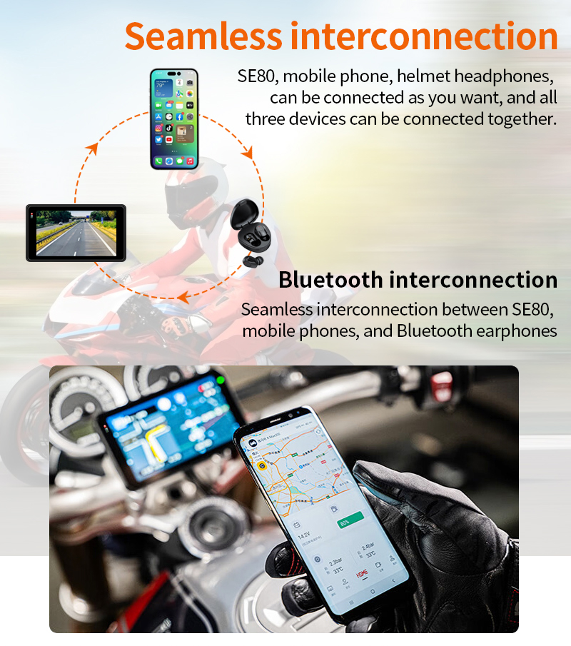 SE80 Motorcycle navigation device CarPlay 1080P front and rear dual ...