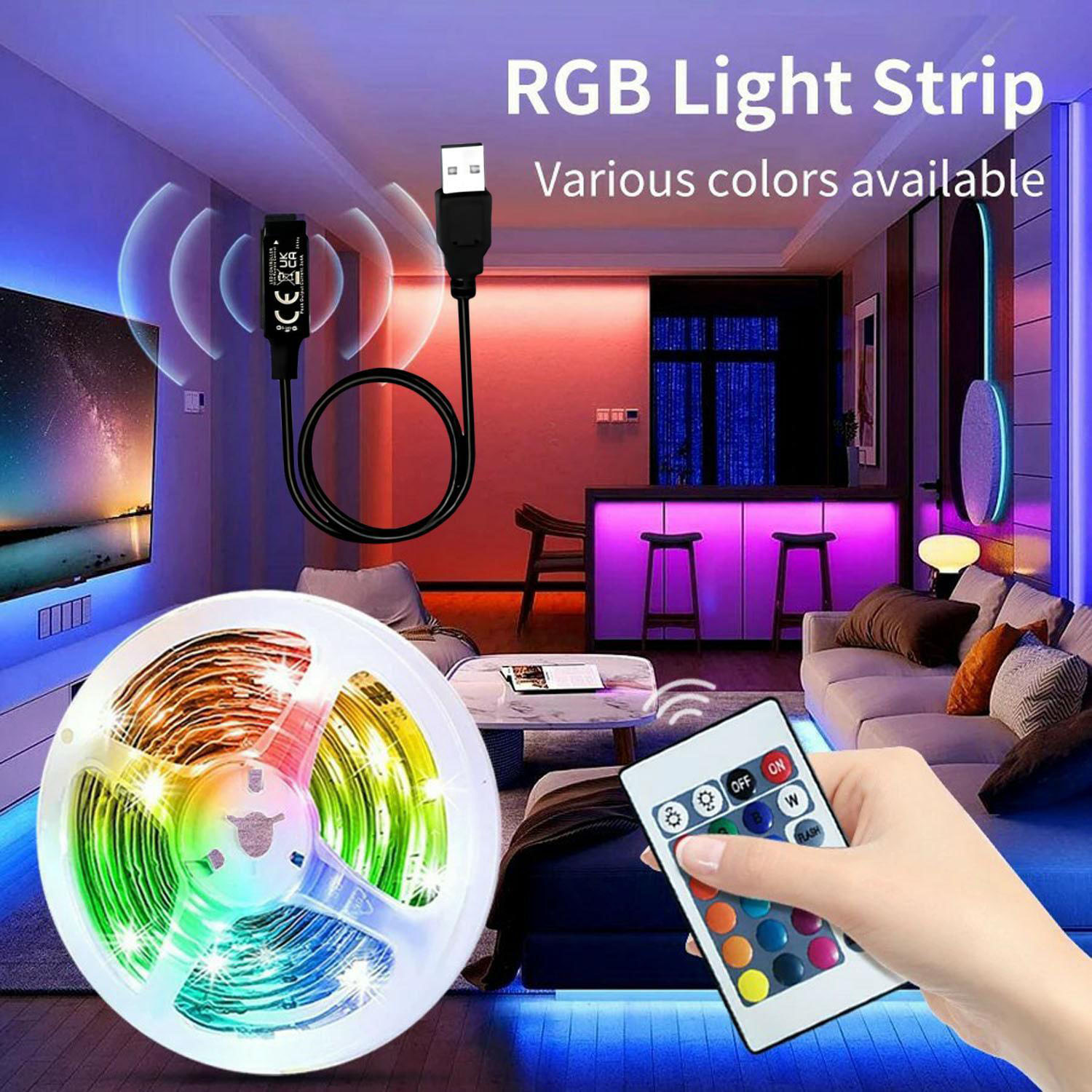 RGB 2835 5050 5V Remote Control USB LED Strip Light 25Keys Controller ...