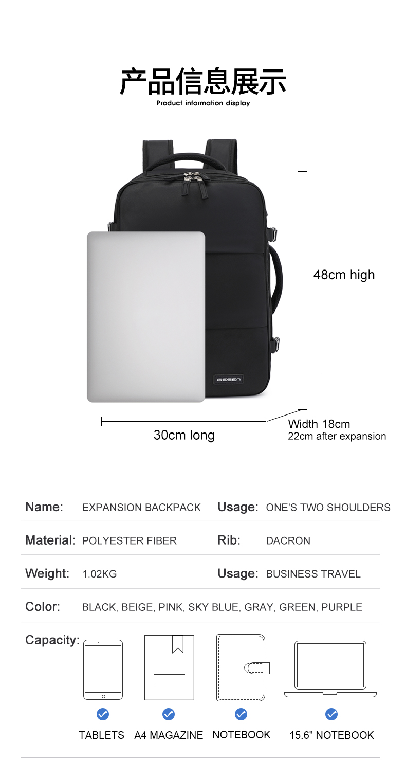 my available 40L travel Bagpack Expandable waterproof carry on backpack