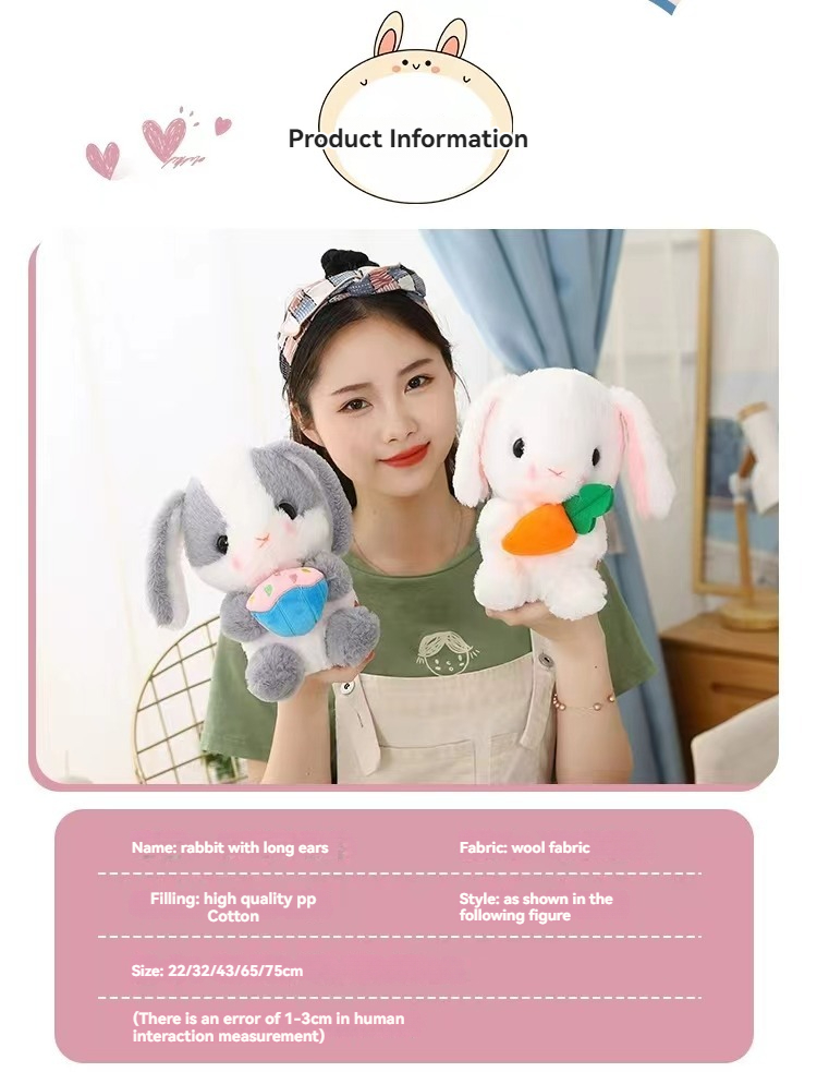 Rabbit Plush Toy Long-Eared Rabbit Radish Little White Rabbit Doll ...