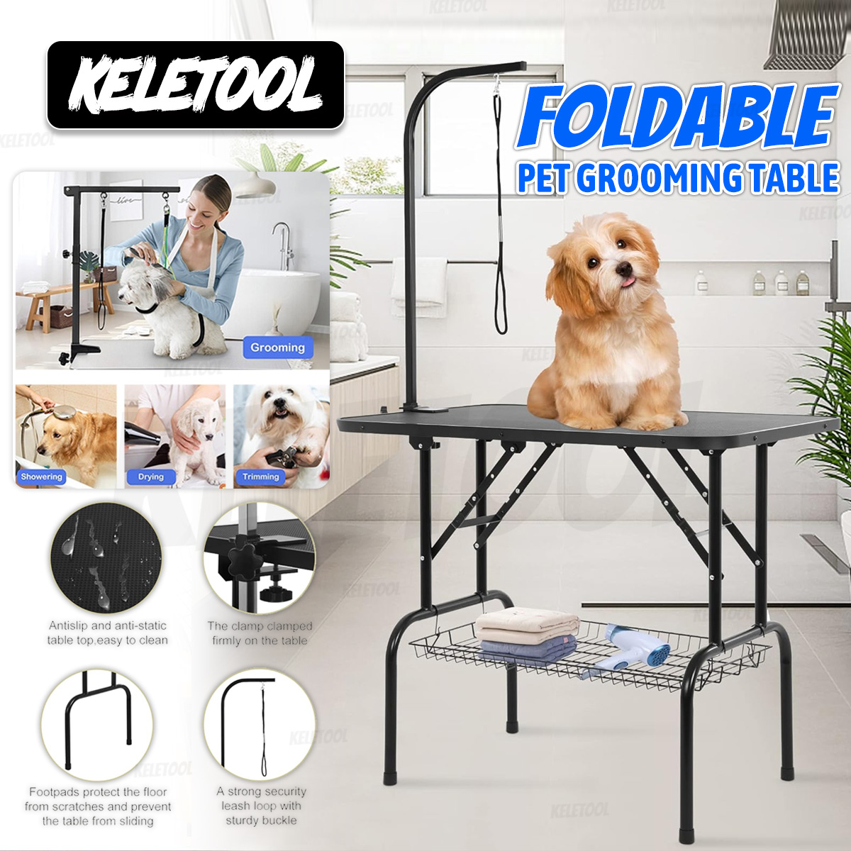 Pet grooming table Foldable cat dog grooming Foldable Dog Beauty Table Meja dandan kucing berlipat Heavy Duty Iron Frame with Arm Noose for Dog Cat Pet Grooming Shopee Malaysia