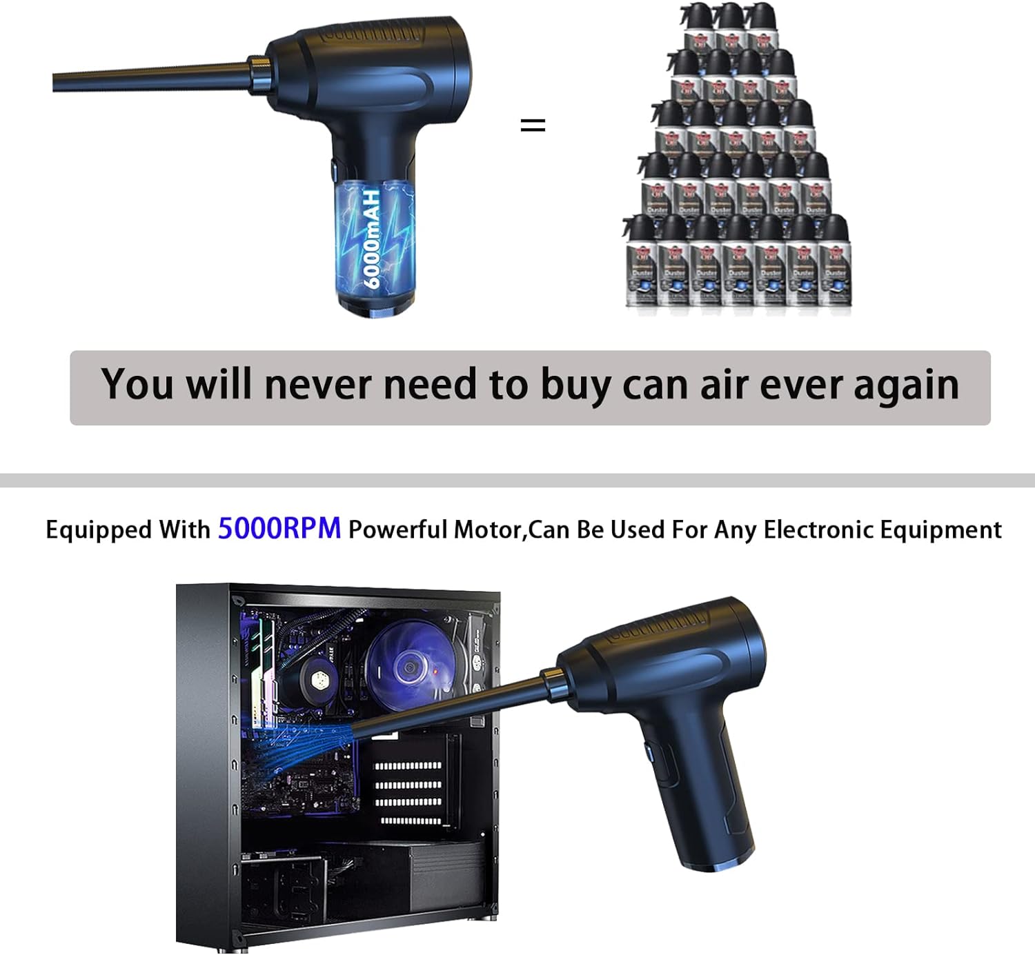 100000RPM Mini Charging Electric Air Duster Computer USB Blower ...