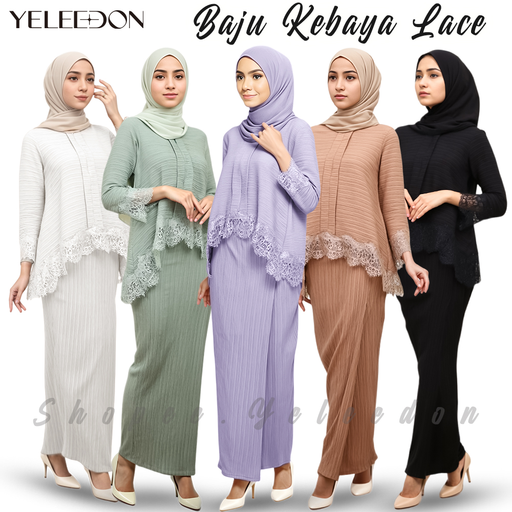 Yeleedon Kebaya Lace Ironless Baju RAYA 2024 Plain Pleated KEBAYA BAJU ...