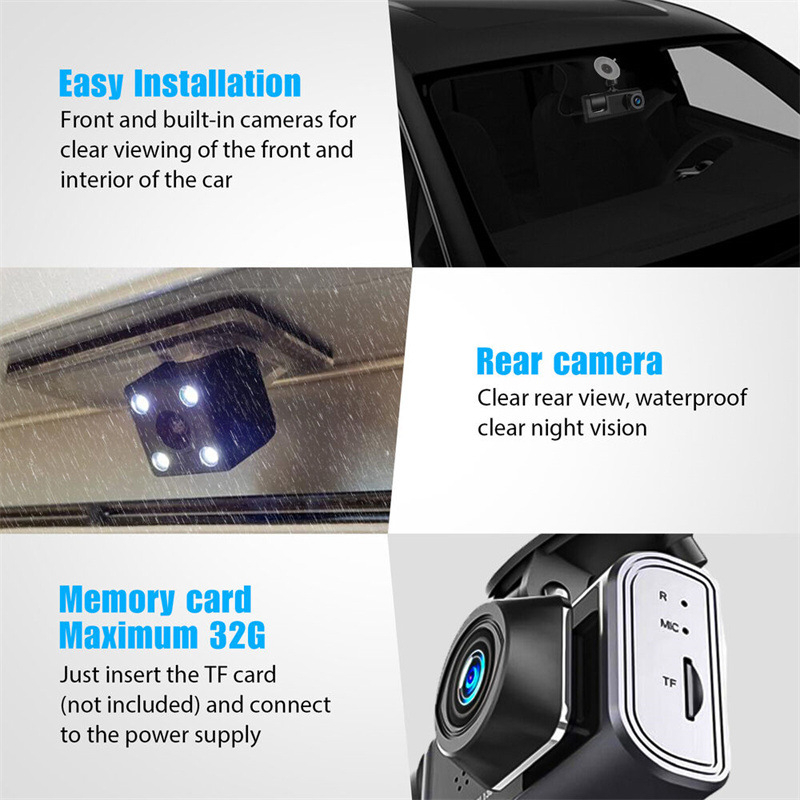 Car Dash Cam 3 Lens Dashcam Car Camera Front And Rear 1080P Car Video