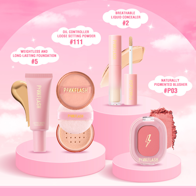 PINKFLASH 4Pcs Face Makeup Set Weightless Foundation Liquid Concealer ...
