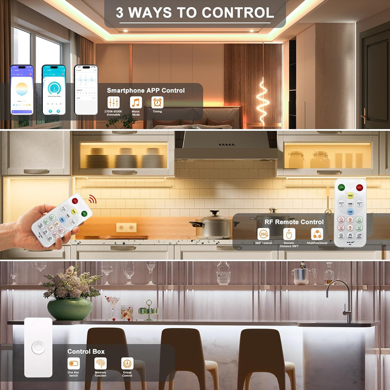 White CCT COB LED Strip Light with Controller & Power Adapter, Dimmable ...