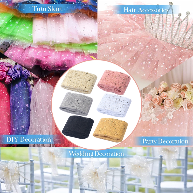 6Colors Glitter Tulle Roll 10 Yards(360inch) Sparkling Tulle Spool ...