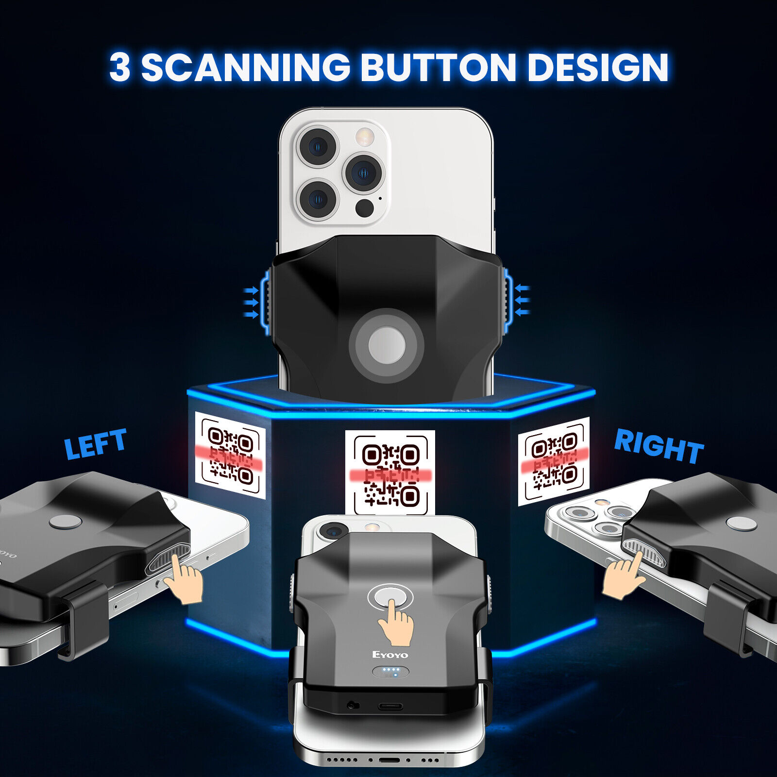 Eyoyo 1D 2D Barcode Scanner 3in1 USB Wired Via Bluetooth 2.4G Wireless ...