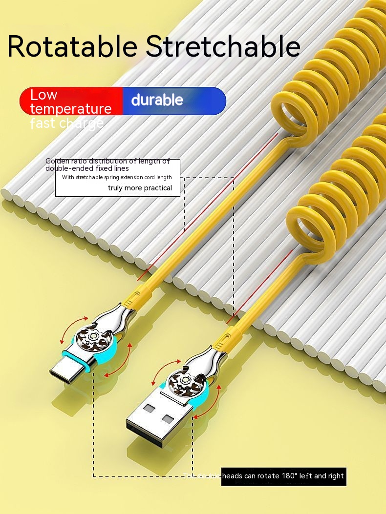 65W 6A Vehicle Charging Cord Telescopic Spring Cable Double Elbow Super ...