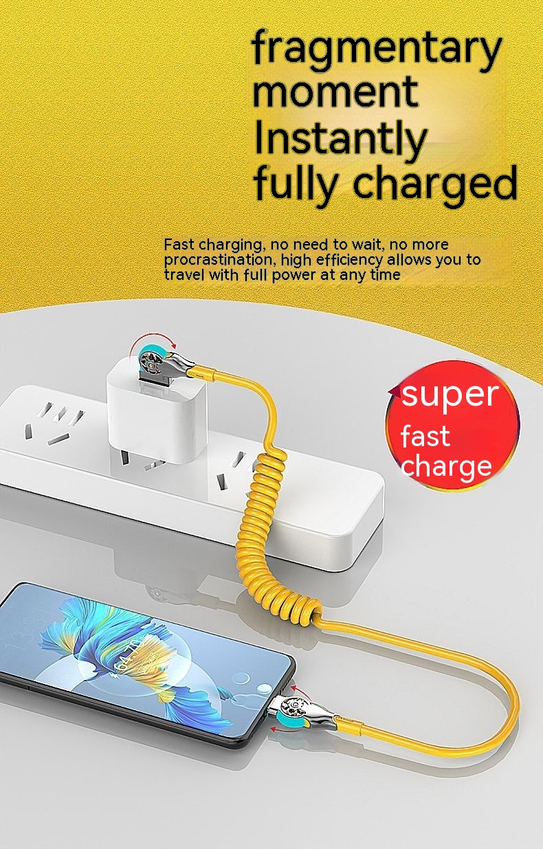 65W 6A Vehicle Charging Cord Telescopic Spring Cable Double Elbow Super ...