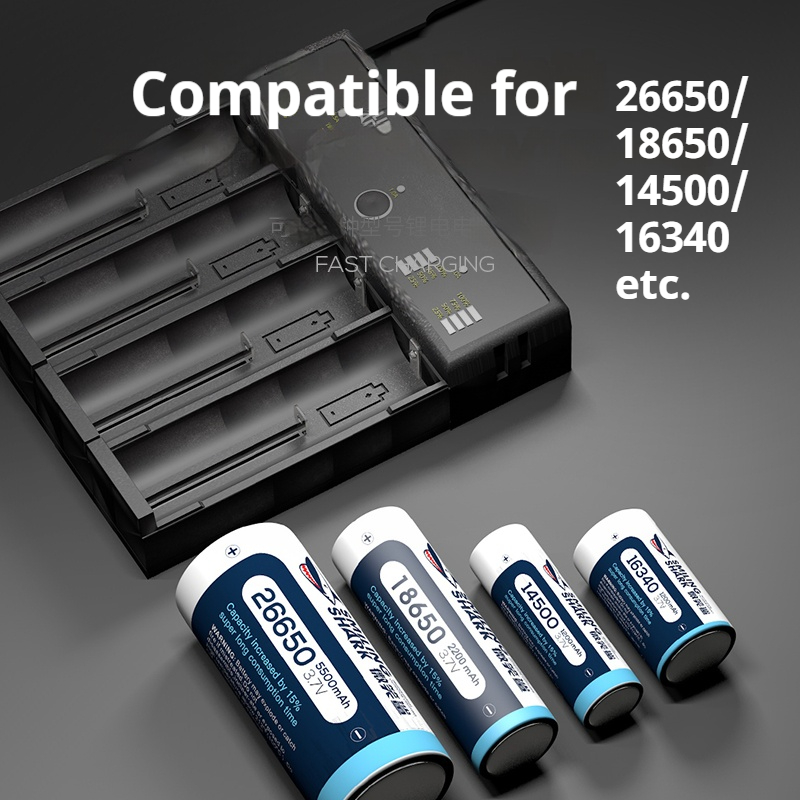 Smiling Shark Flashlight Battery Charger 18650 26650 14500 Universal ...
