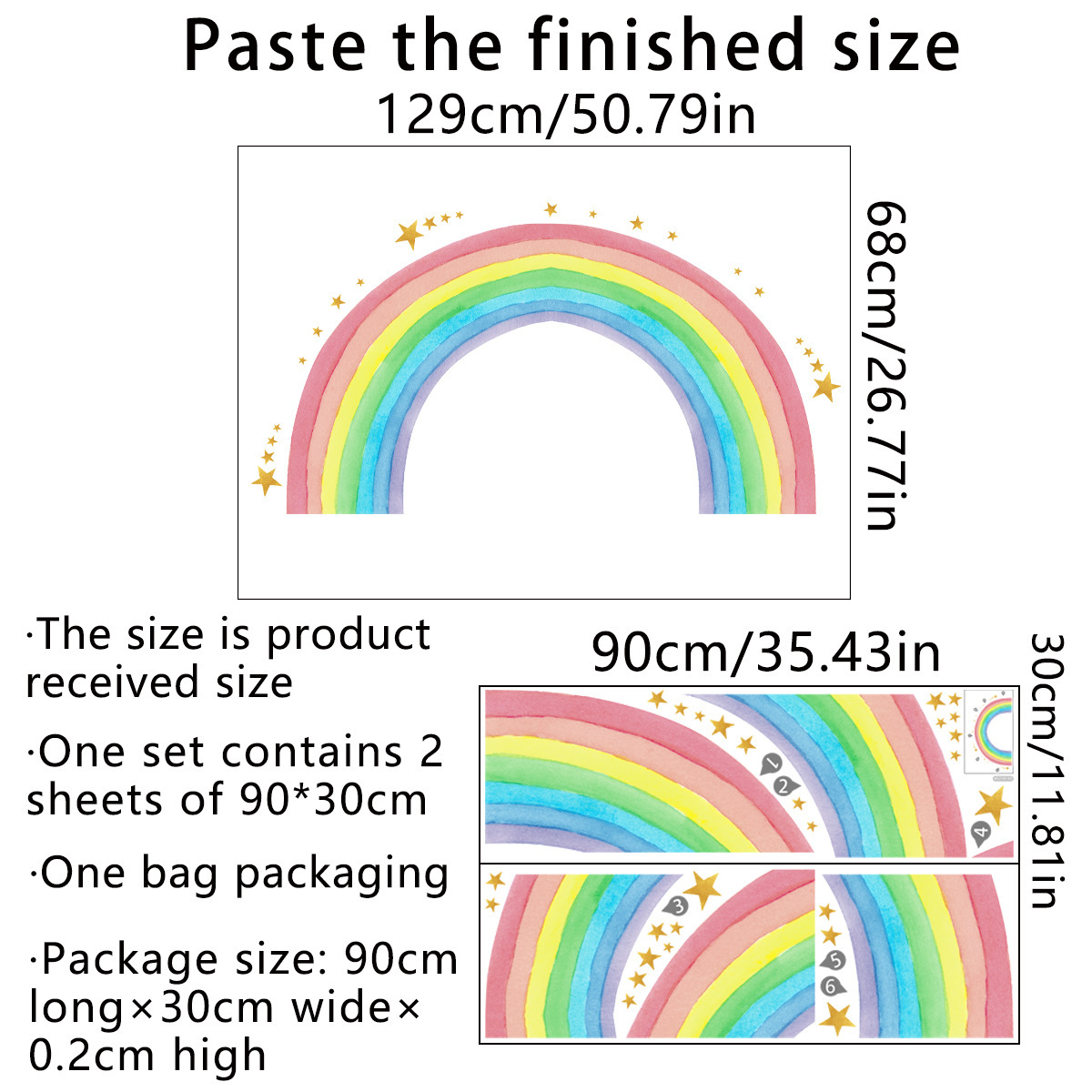 Large Boho Rainbow Wall Decals for Kids Bedroom, Girls Nursery Decor ...