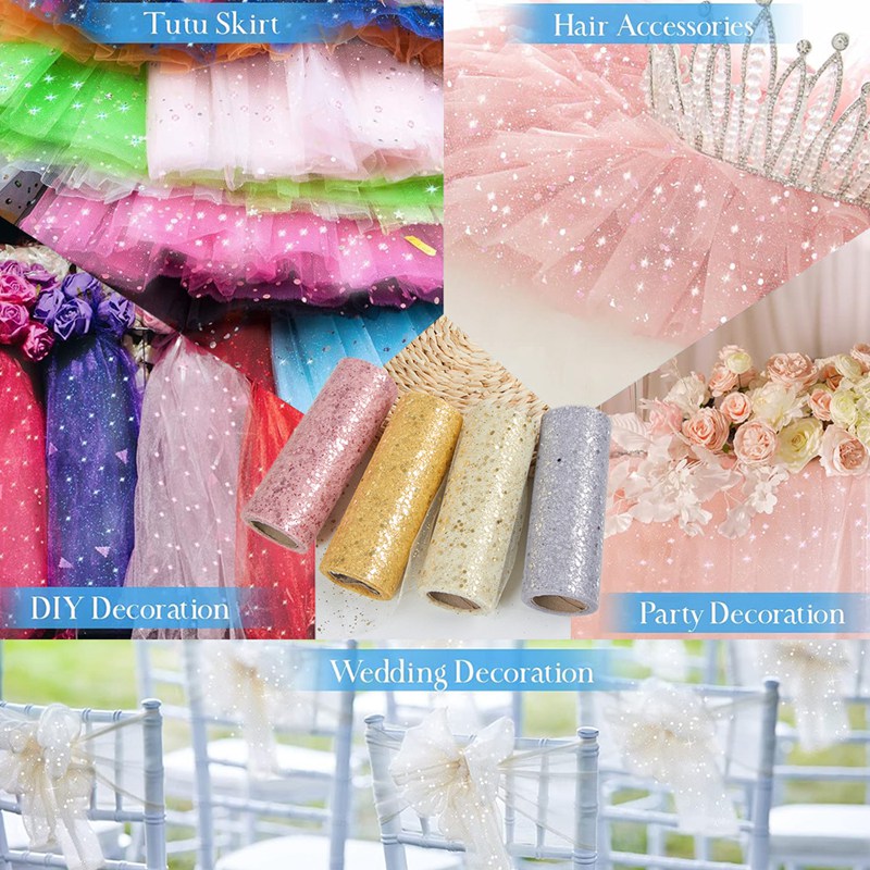 15cm*10yards/pc Sparkling Tulle Roll Ribbon Sequin Sheer Fabric Flower ...