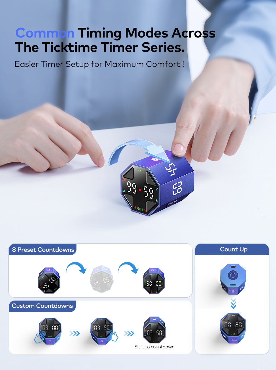 Llano Ticktime Octagon Pomodoro Timer Clock, Desk Productivity Cube ...