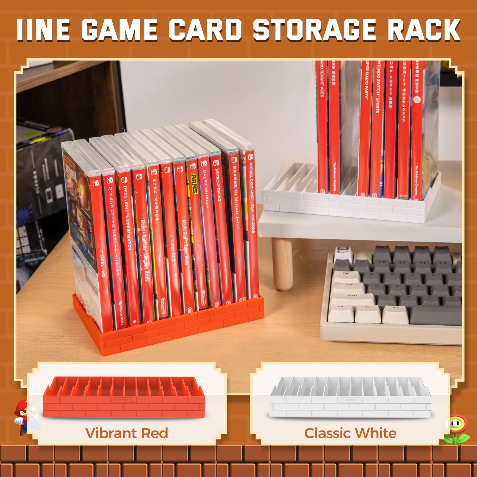 IINE Game Card Storage Rack in Vibrant Red/Classic White Store Up to 12 ...