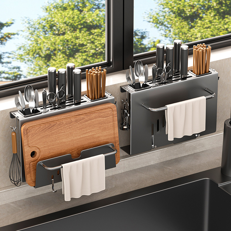 Wall-Mounted Knife Rack Kitchen Multifunctional Punch-Free Chopstick ...