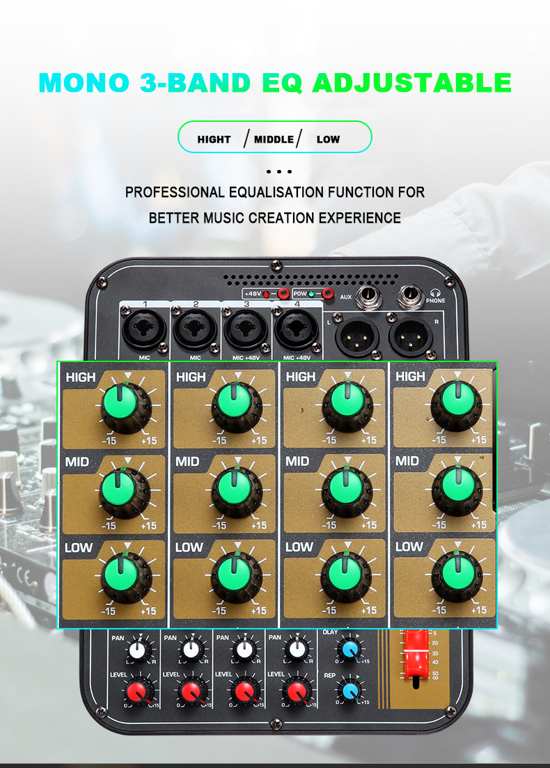 MF-7 Audio Mixer Mit Bluetooth & USB - 7-Kanal Mischpult Mit 16 DSP Effekten Für DJs & Aufnahmen