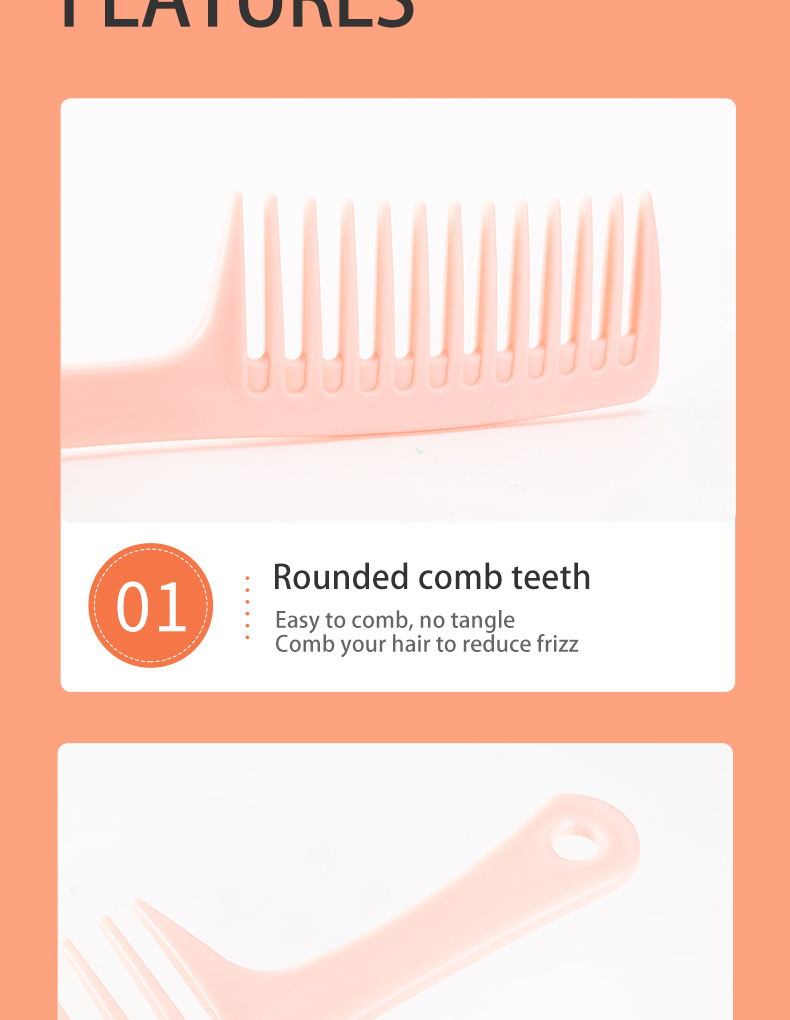 Portable Plastic Wide Tooth Hair Comb Flat Large Tooth Shampoo Brush ...