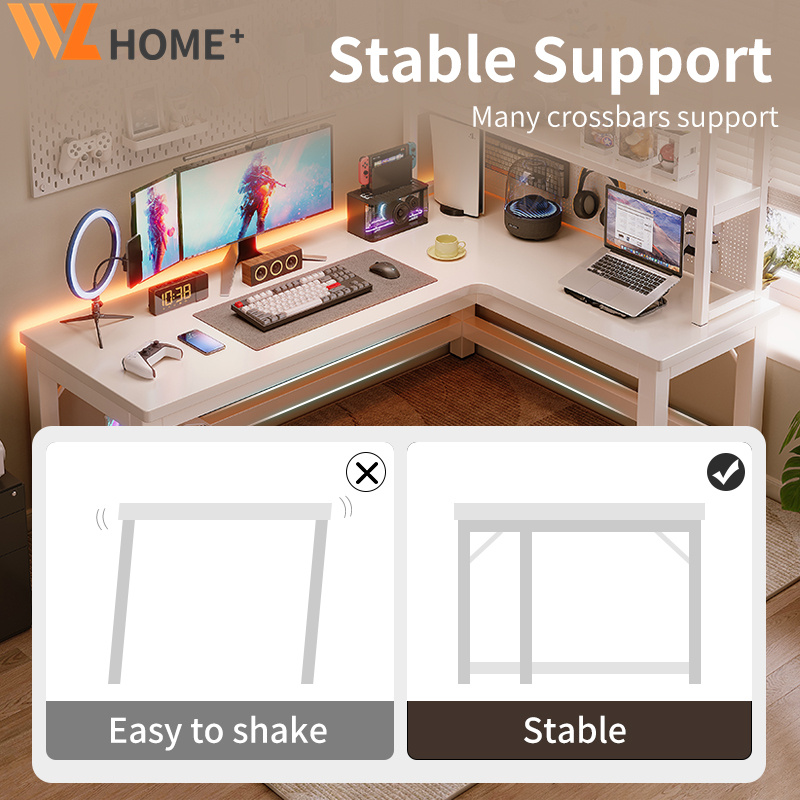 Computer Table L Shape Table White Study Table With CPU Holder Carbon ...