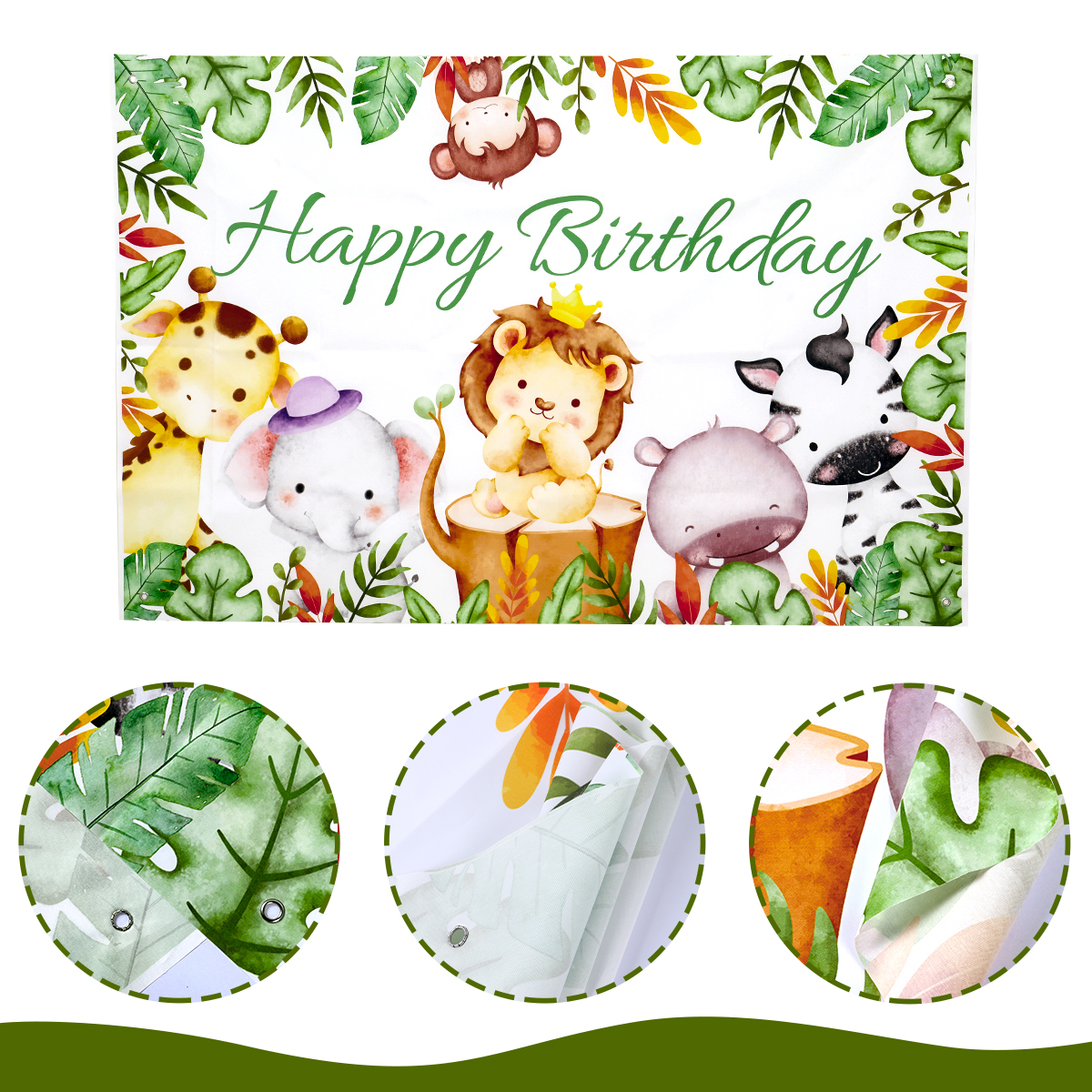 Honbay Safari Jungle Birthday Banner – Animal Themed Happy Birthday Decor With Green Leaves
