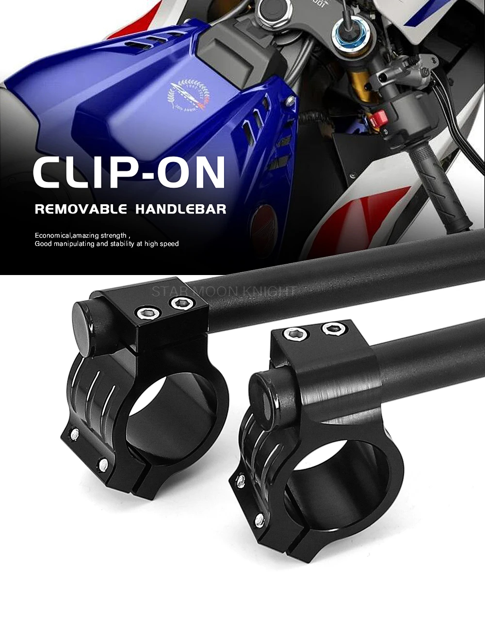 thumbnail image 2 of Tophome CNC Riser Clip-On Handlebars For 48mm Forks - Fits CBR600RR 2005-2010 (Silver) 2 of 2