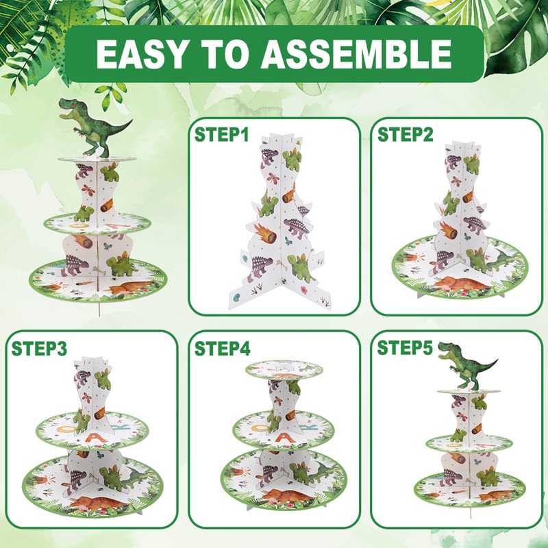 【Local】3 Tier Dinosaur Cupcake Stand Dino Cake Rack Display for Boys ...