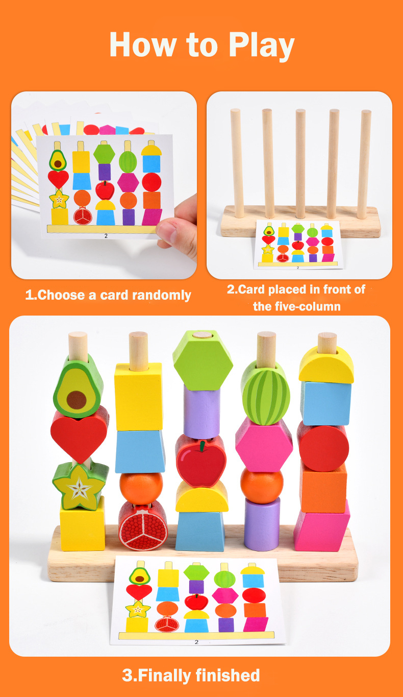 Montessori Wooden Toys Friut Shape Color Matching Puzzle Game Colorful ...