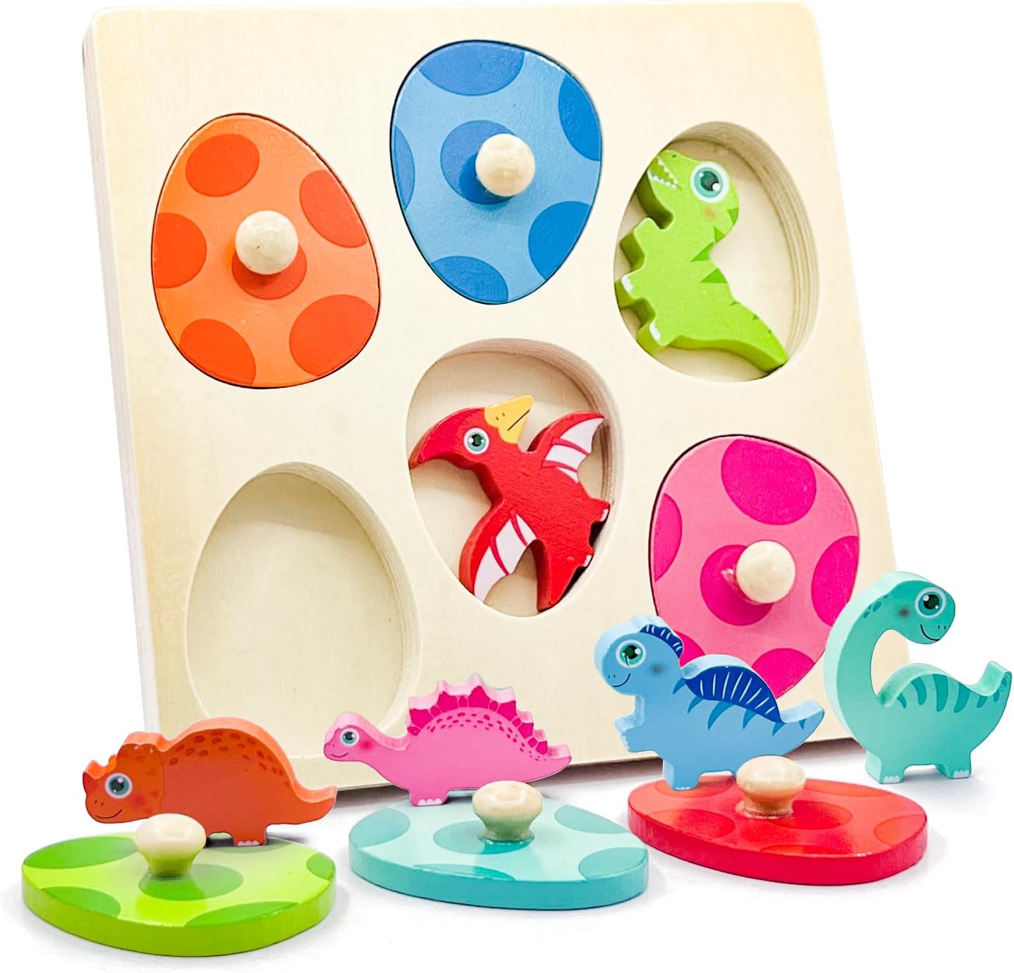 Wooden Dinosaur Jigsaw Puzzle Toys Montessori Peg Puzzle Game Kids ...