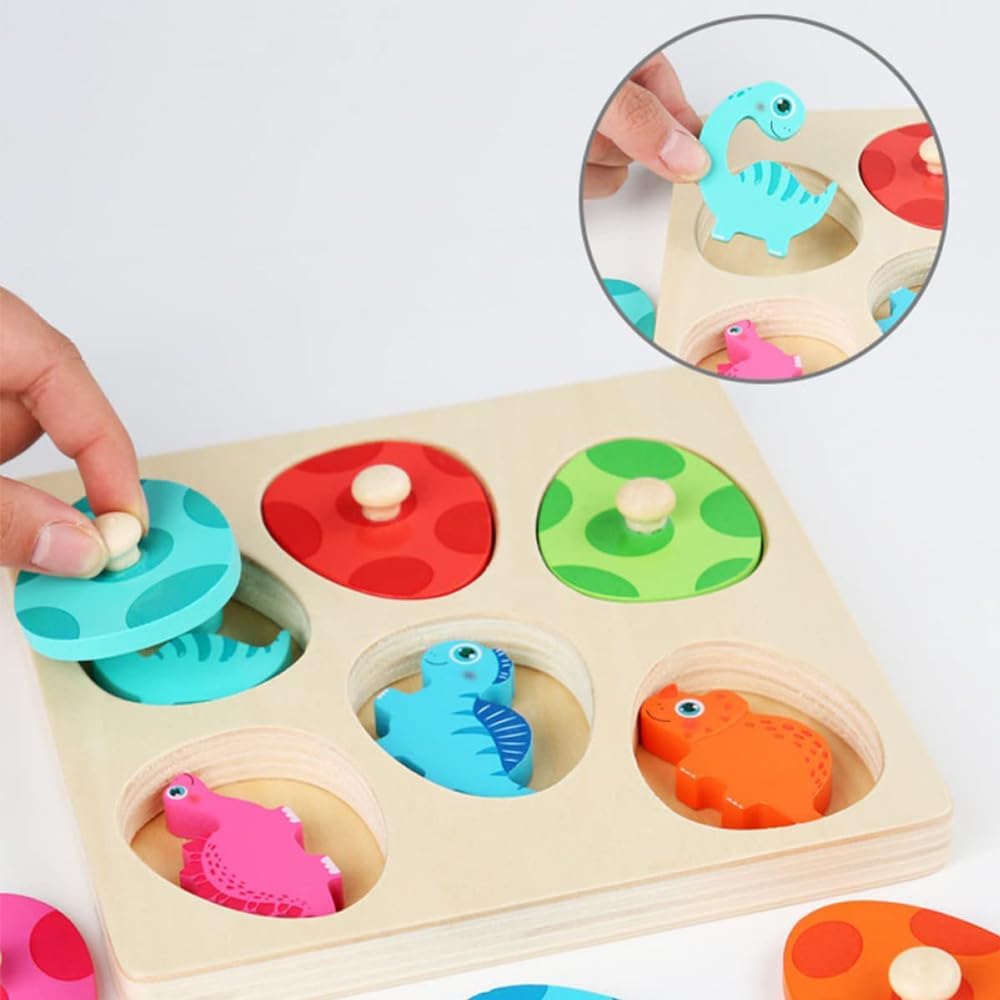 Wooden Dinosaur Jigsaw Puzzle Toys Montessori Peg Puzzle Game Kids ...