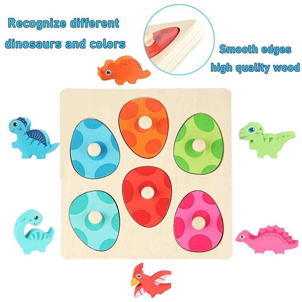 Wooden Dinosaur Jigsaw Puzzle Toys Montessori Peg Puzzle Game Kids ...