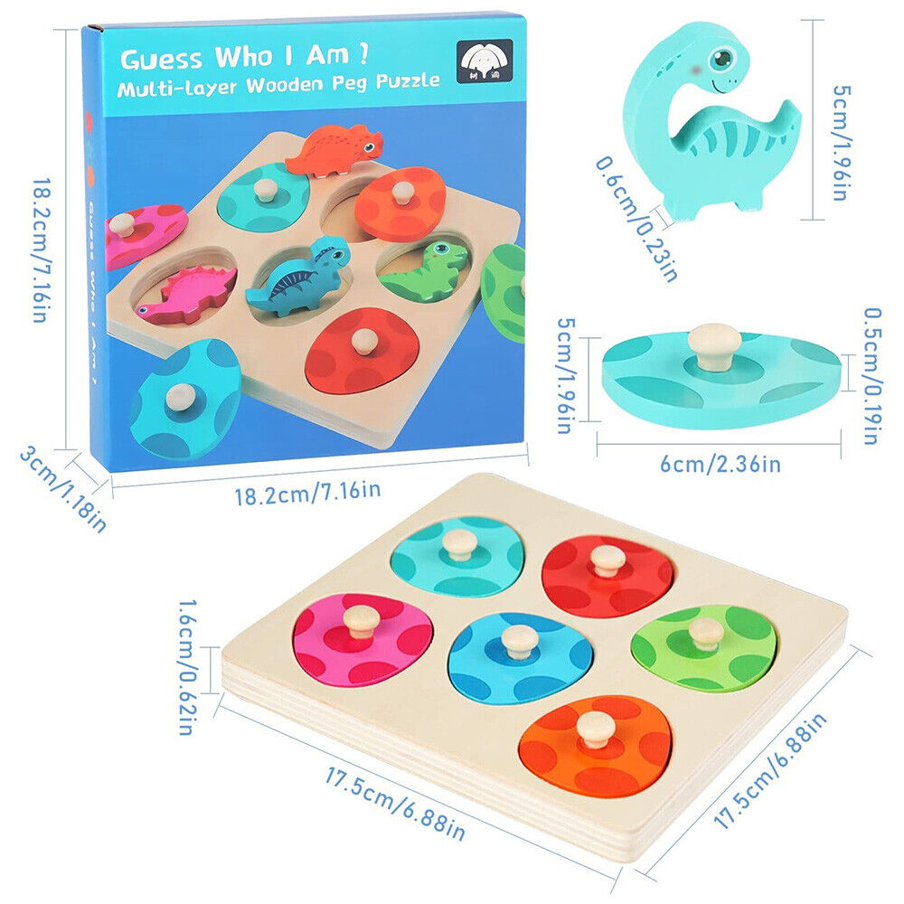 Wooden Dinosaur Jigsaw Puzzle Toys Montessori Peg Puzzle Game Kids ...