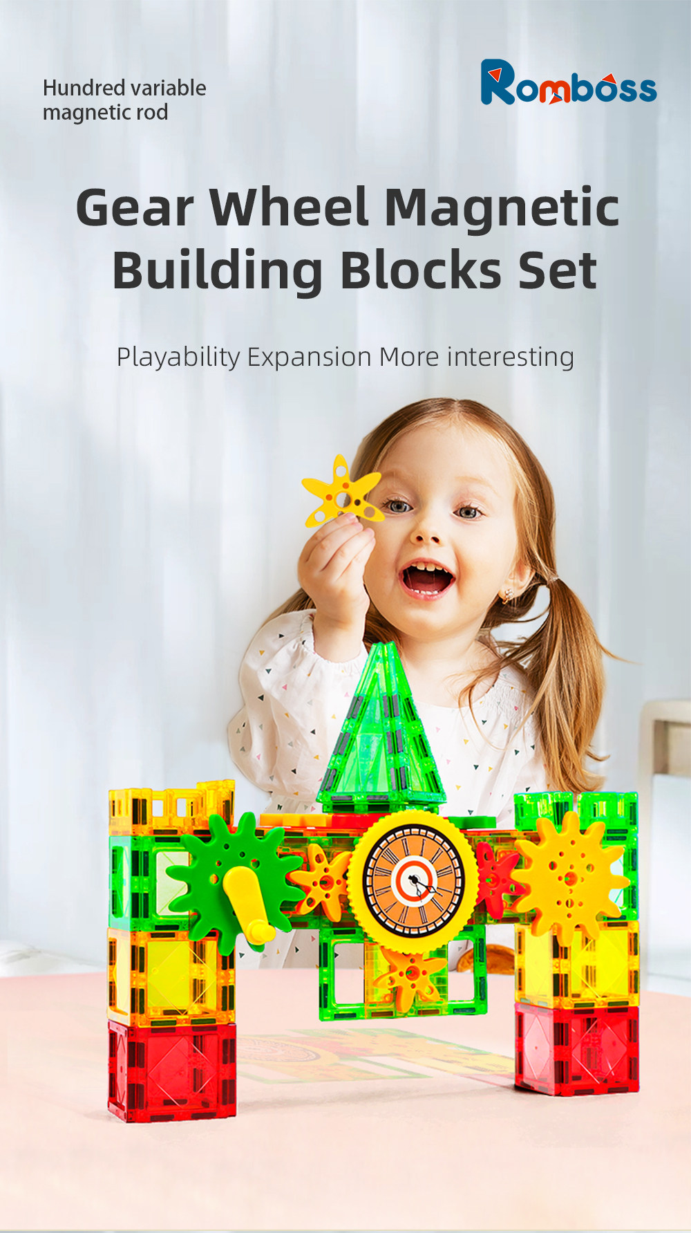 Romboss 80/140pcs Gear Blocks Colorful Window Magnetic Toys Building ...