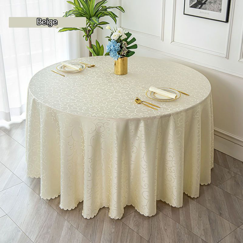 55 Inch Round Linen Look Tablecloth With Lace Edge - Cream Color, Washable For Home & Party Decor - View #2