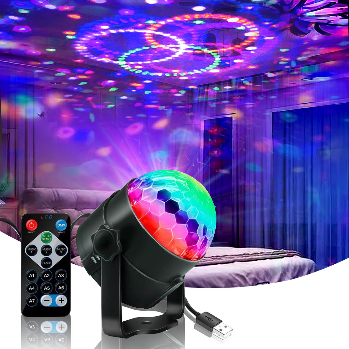 Xelletye Disco Ball Party Light – Sound-Activated RGB LED Strobe Lamp With Remote, Auto-Rotating – Perfect For DJ, Birthday, Wedding, Halloween & Christmas