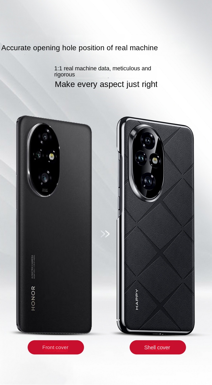 Luxury Plain Leather + Camera Lens Protection Case For Honor 200 Pro ...