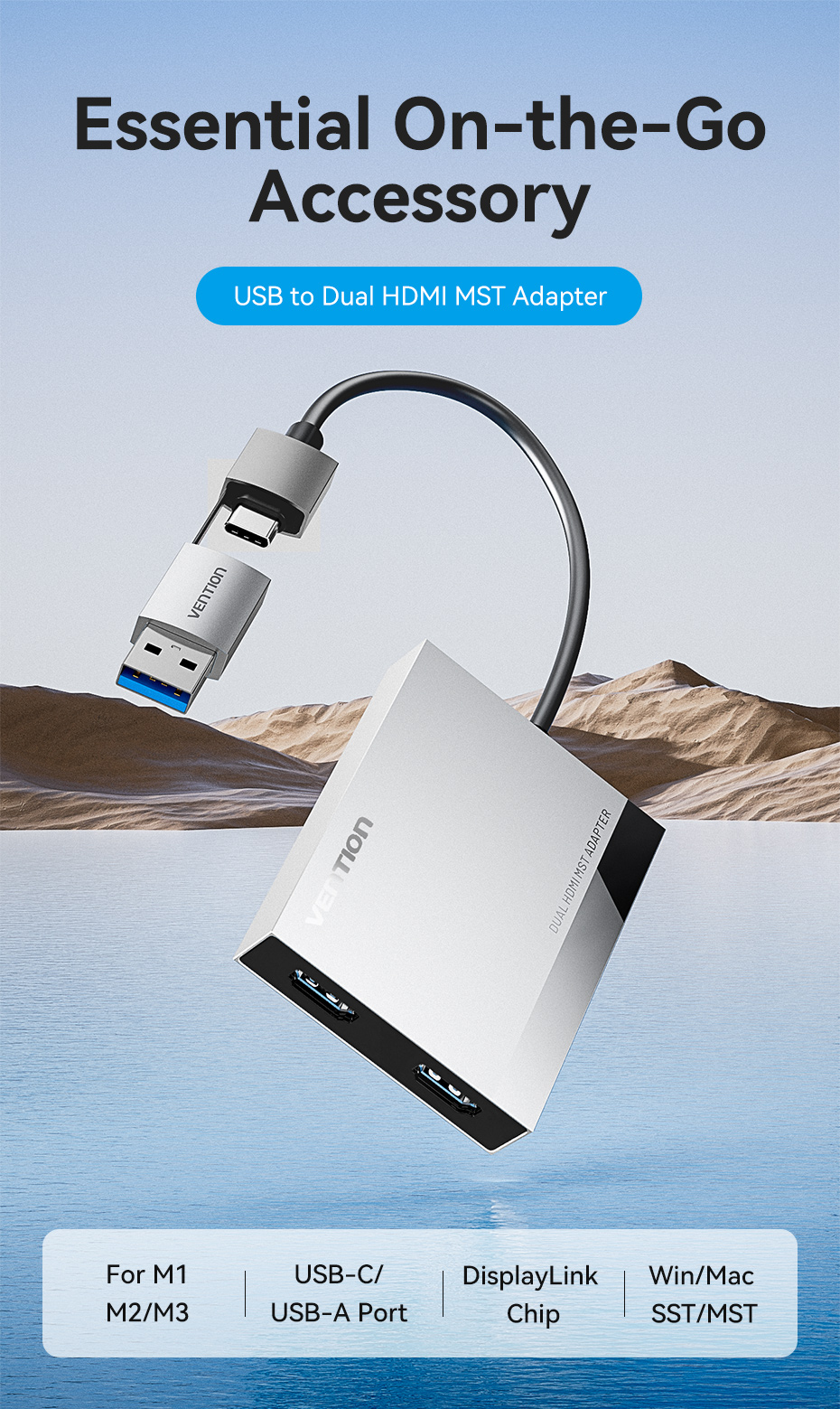 Vention 2 in 1 USB C Dual MST HDMI Adapter USB A+C to HDMI 4K @ 60Hz ...