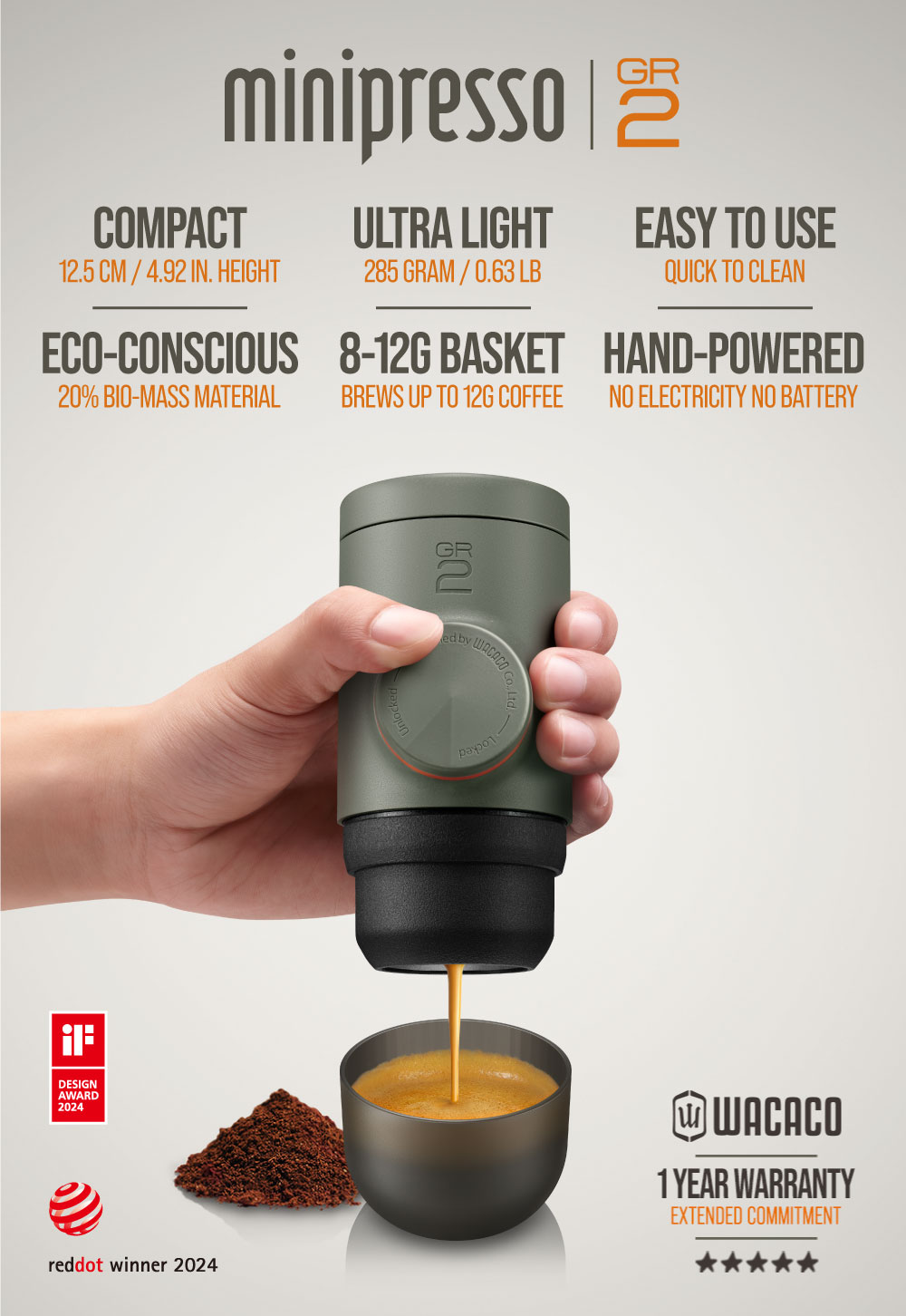Draagbaar koffiezetapparaat voor espresso of gemalen koffie, draagbaar koffiezetapparaat, auto, espresso-koffiezetapparaat, snellaadbatterij, ideaal voor reizen en camping, mini-USB-machine