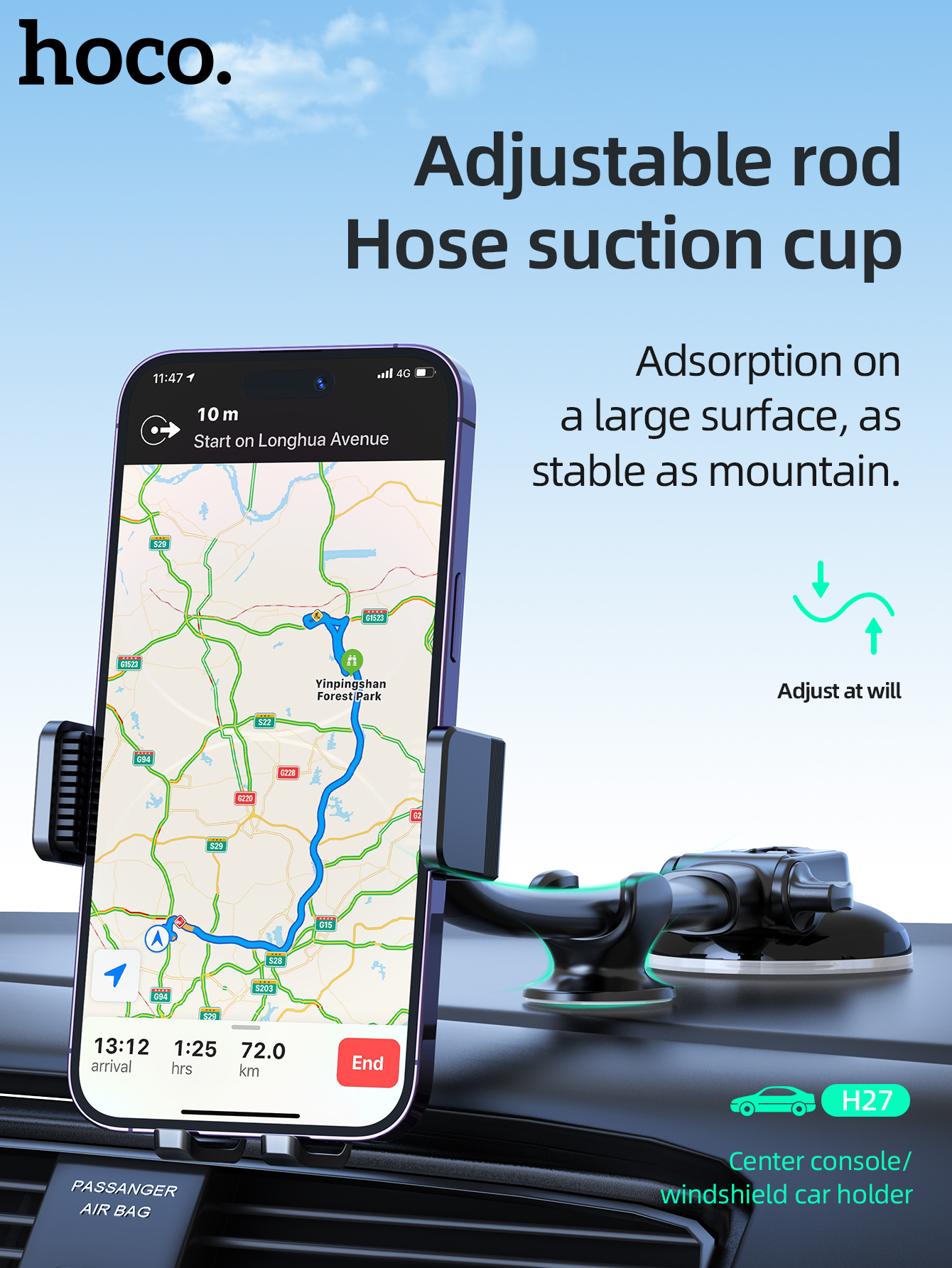 HOCO H27 Car Phone Holder Push Type Car Holder Center Console ...