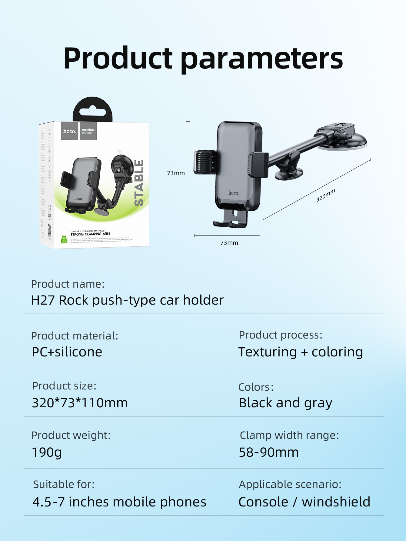 HOCO H27 Car Phone Holder Push Type Car Holder Center Console ...